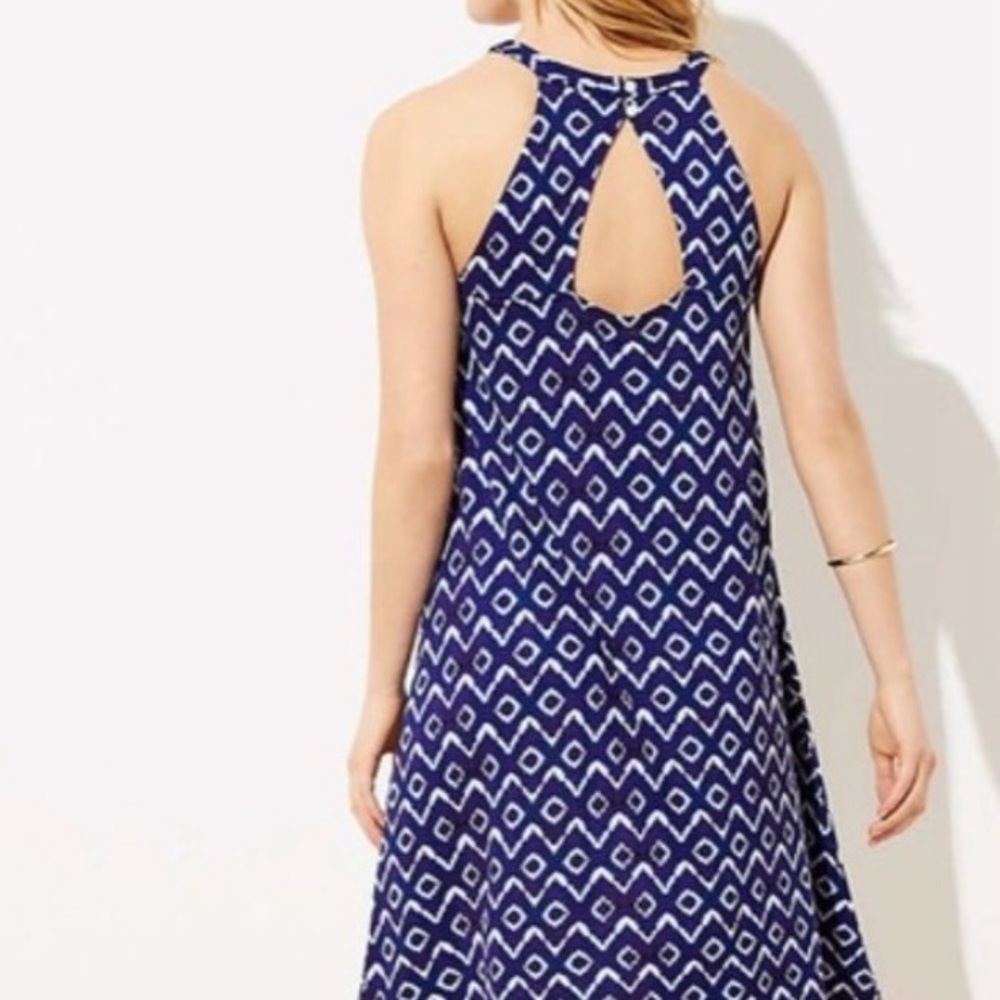 Loft Navy Batik Patterned Halter Swing Dress; Sma… - image 3